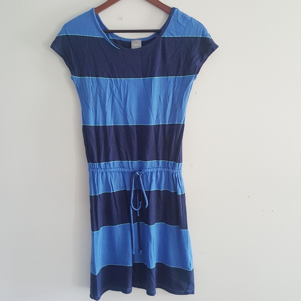 Bobi blue cotton tie waist shirt dress size small